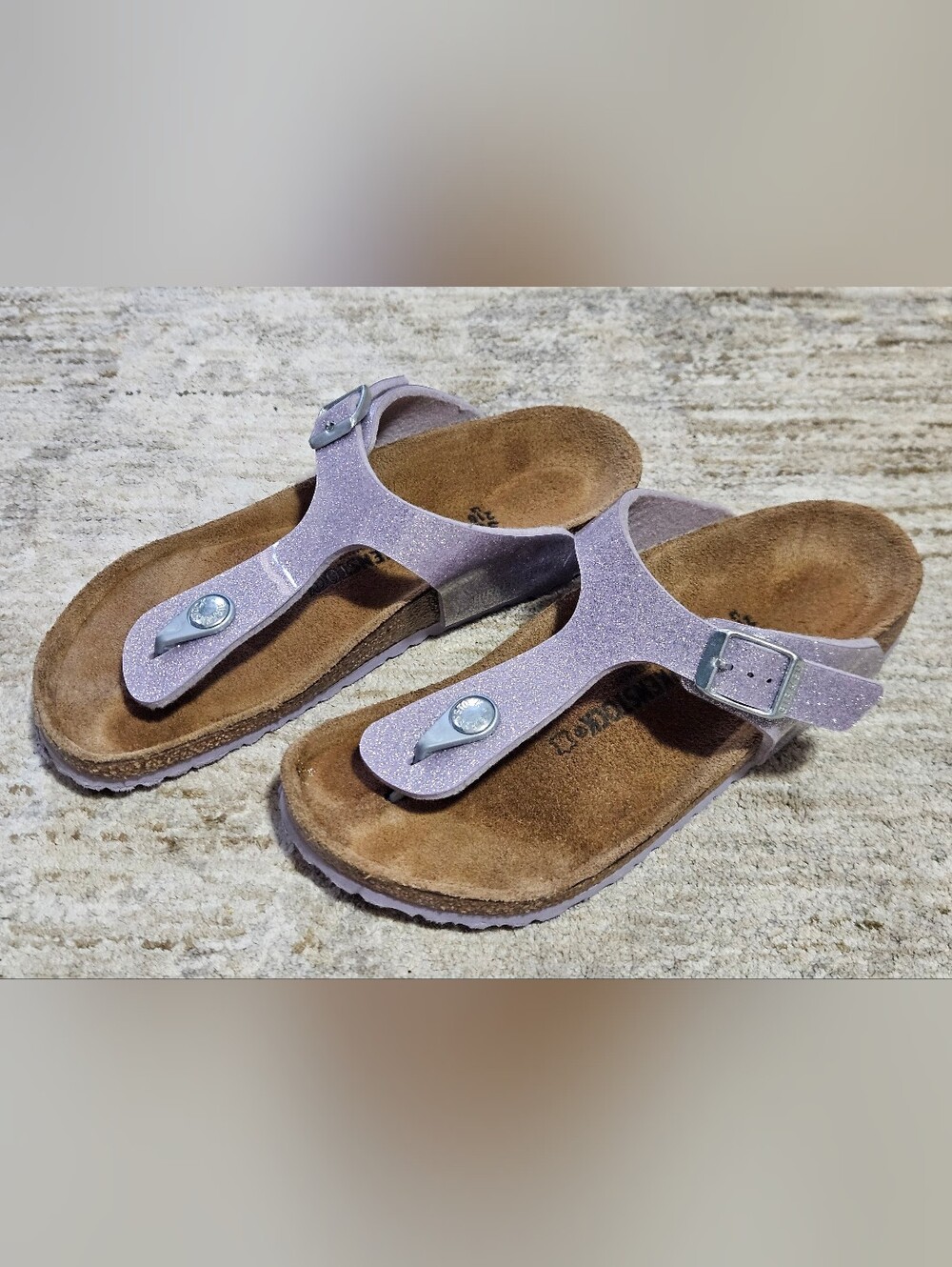 Birkenstock Gizeh Glitter Lilac Thong Sandals Girls Size 33 (1.5 - 2 US)